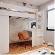 High loft bed with front ladder and integrated work desk
